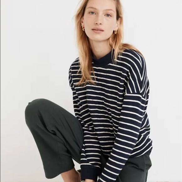 Madewell Quilted Studio Mockneck Sweatshirt in Stripe, XS - Picture 1 of 4